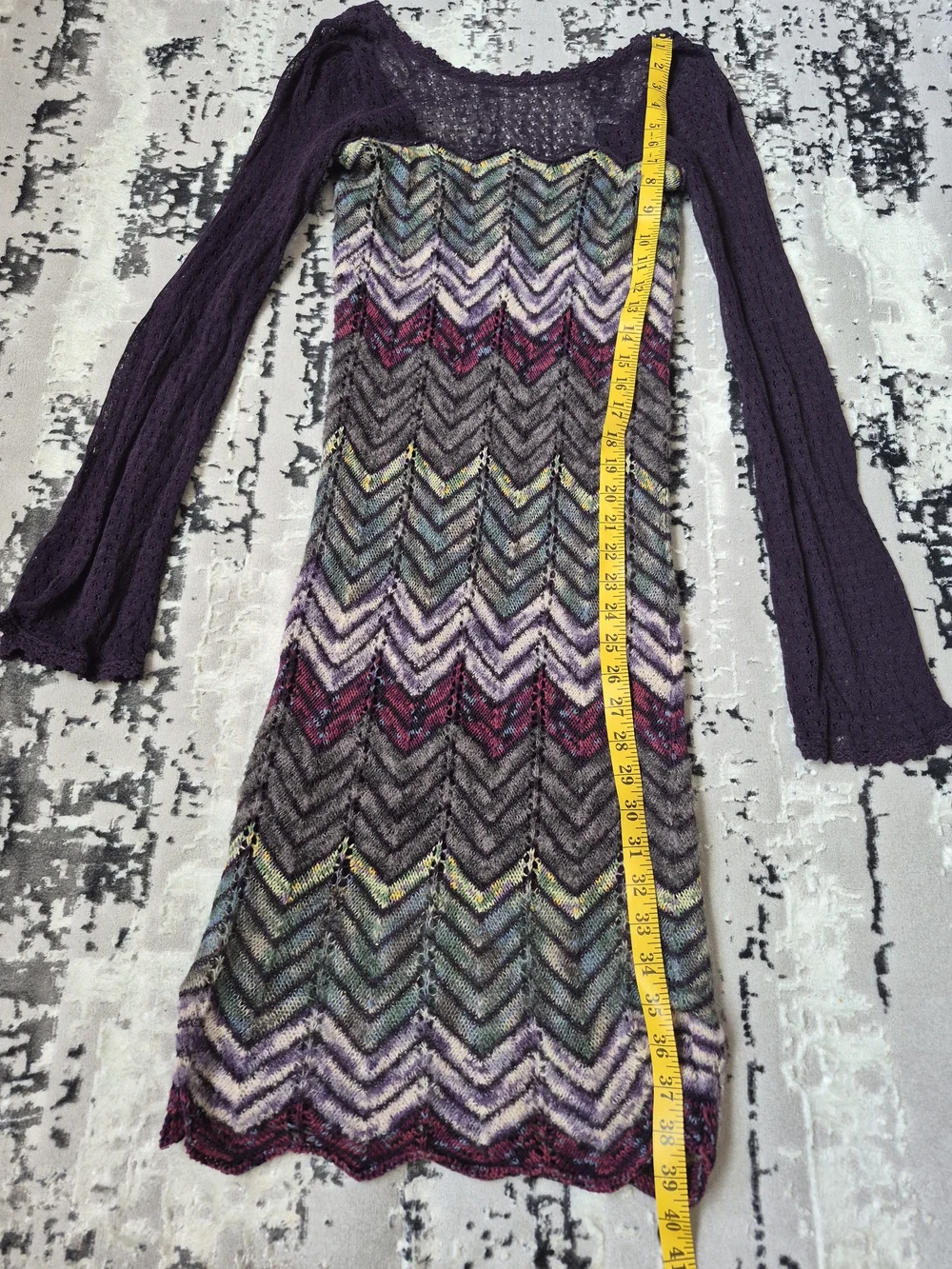 Free People Dress Womens XS Crochet Knit Chevron Bell Sleeve Scoop Back